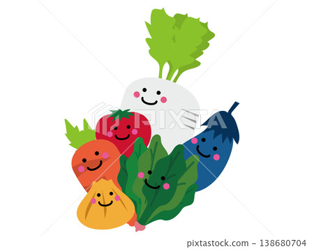 一系列以時令蔬菜為主角的插圖,充滿笑容! 一系列以時令蔬菜為主角的插圖,充滿笑容! 138680704