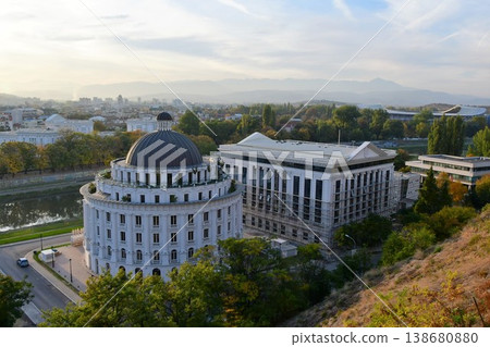 View from the fortress in Skopje, North Macedonia, showing the water and sewage management facility. View from the fortress in Skopje, North Macedonia, showing the water and sewage management facility. 138680880