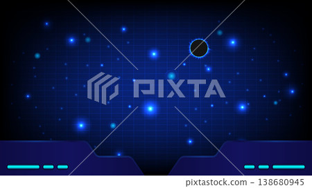 Futuristic Sci-Fi HUD Interface with Starry Night Sky and Planet 138680945