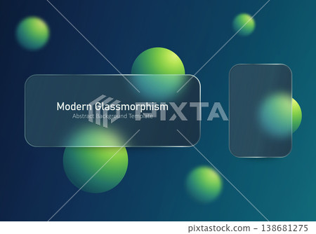 Dark glassmorphism banner template with green gradient spheres and floating card panel Dark glassmorphism banner template with green gradient spheres and floating card panel 138681275