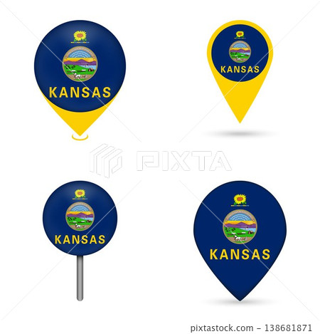 Kansas State Flag Map Pin Icons Set Collection 138681871