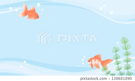 Underwater frame background vector with aquatic plants and goldfish | Japanese style/aquarium-style design material (landscape orientation) Underwater frame background vector with aquatic plants and goldfish | Japanese style/aquarium-style design material (landscape orientation) 138681890