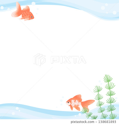 水下植物和金魚圖案(方形)透明背景向量圖 | 水族館風格/日式設計素材 水下植物和金魚圖案(方形)透明背景向量圖 | 水族館風格/日式設計素材 138681893