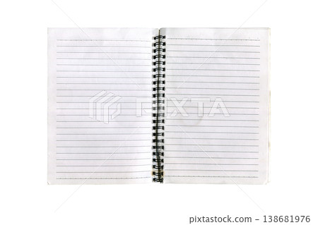 Opened notebook spiral exercise book with lined paper Opened notebook spiral exercise book with lined paper 138681976