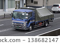 A flatbed truck with a sail on its cargo bed. 138682147