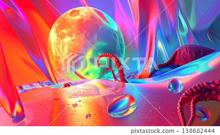 3d rendering of a pink monster with an orange and red blood cells 3d rendering of a pink monster with an orange and red blood cells 138682444