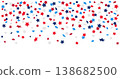 Falling blue red white star shaped confetti isolated on background. 4th July Independence day party decor, invitation, vector web banner in Usa, Czech Russia flag colors. Top view, flat lay copy space 138682500