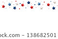 Red White Blue Star Border Background. Patriotic American Celebration Banner with 3D Stars, Independence Day Decoration Template for 4th of July, Memorial Day, National Holiday Vector Design 138682501