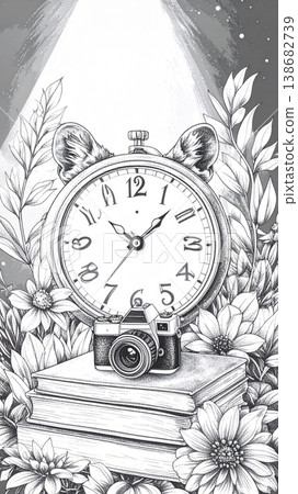 hand drawn with alarm clock hand drawn with alarm clock 138682739