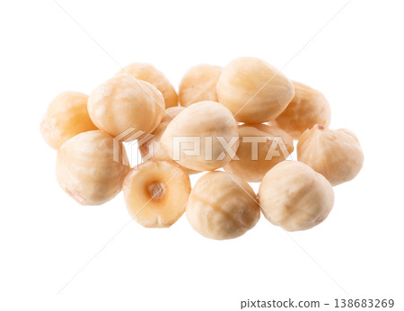 Hazelnut isolated on white background. Peeled hazelnuts. Clipping path. 138683269