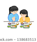 "Itadakimasu" (Let's eat!) - Mealtime greetings, parent-child food education, school lunch, manners, illustration. 138683513