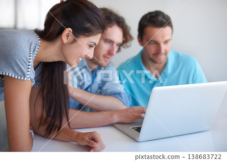 Laptop, collaboration and professional people reading online statistics, social media report or review website design. Information, team planning and group cooperation, research and editing webdesign Laptop, collaboration and professional people reading online statistics, social media report or review website design. Information, team planning and group cooperation, research and editing webdesign 138683722