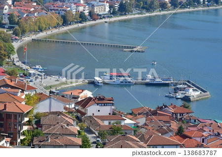 View from Samuel Fortress in Ohrid, North Macedonia, showing the city of Ohrid and Lake Ohrid. View from Samuel Fortress in Ohrid, North Macedonia, showing the city of Ohrid and Lake Ohrid. 138683787