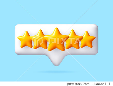 Five yellow 3d stars inside a white speech bubble 138684101