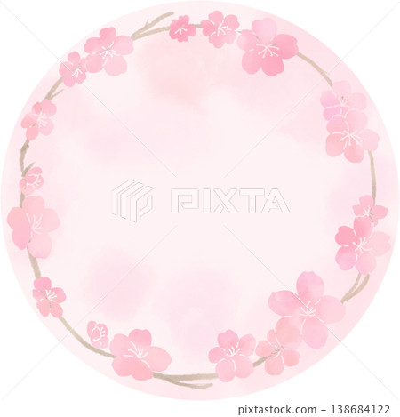 Watercolor-style circular frame of cherry blossom petals Watercolor-style circular frame of cherry blossom petals 138684122