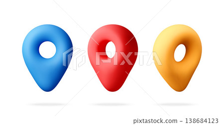 Three 3D map pins for location and navigation Three 3D map pins for location and navigation 138684123