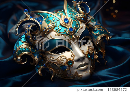 Brazilian Carnival People celebrating party with samba dancers in Venetian Mask, Circus-Ai Generated 138684372