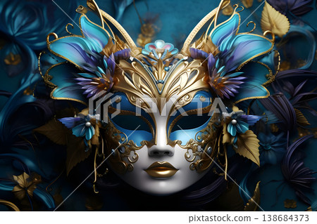 Brazilian Carnival People celebrating party with samba dancers in Venetian Mask, Circus-Ai Generated 138684373