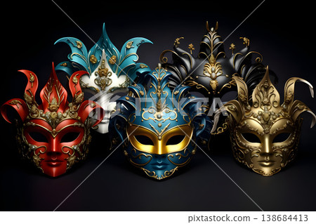 Brazilian Carnival People celebrating party with samba dancers in Venetian Mask, Circus-Ai Generated 138684413
