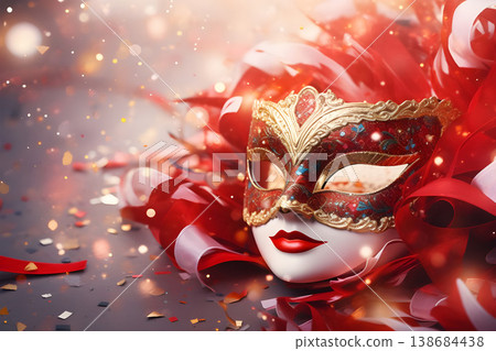 Brazilian Carnival People celebrating party with samba dancers in Venetian Mask, Circus-Ai Generated 138684438