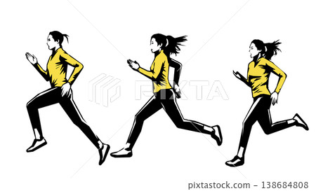 奔跑的女性/跑步者的連續運動(鋸齒狀輪廓向量圖) 奔跑的女性/跑步者的連續運動(鋸齒狀輪廓向量圖) 138684808