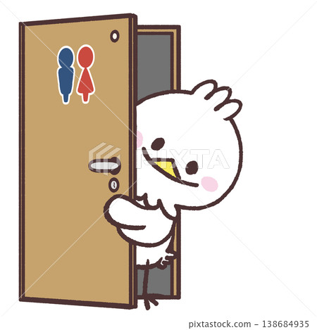 An illustration of a white bird peeking out from a toilet door. An illustration of a white bird peeking out from a toilet door. 138684935