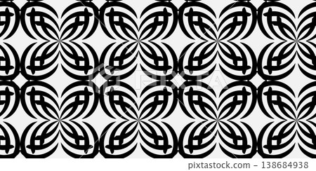 Elegant monochrome seamless pattern with symmetrical interlocking shapes. Ideal for modern textile prints, wallpaper, home decor, and digital branding Elegant monochrome seamless pattern with symmetrical interlocking shapes. Ideal for modern textile prints, wallpaper, home decor, and digital branding 138684938