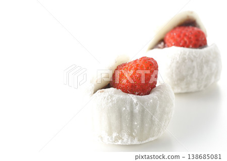 Strawberry daifuku photographed against a white background 138685081