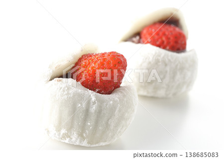 Strawberry daifuku photographed against a white background 138685083