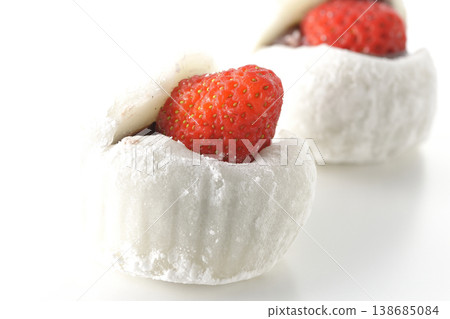 Strawberry daifuku photographed against a white background Strawberry daifuku photographed against a white background 138685084