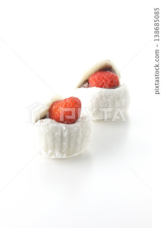 Strawberry daifuku photographed against a white background Strawberry daifuku photographed against a white background 138685085