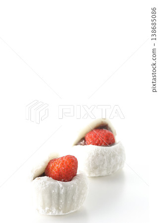 Strawberry daifuku photographed against a white background Strawberry daifuku photographed against a white background 138685086