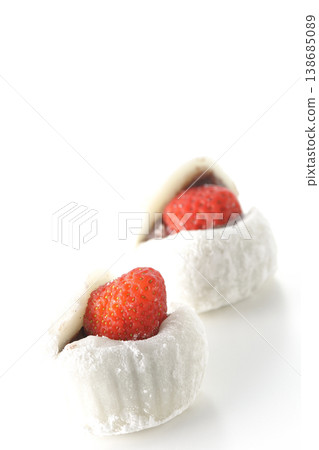 Strawberry daifuku photographed against a white background 138685089