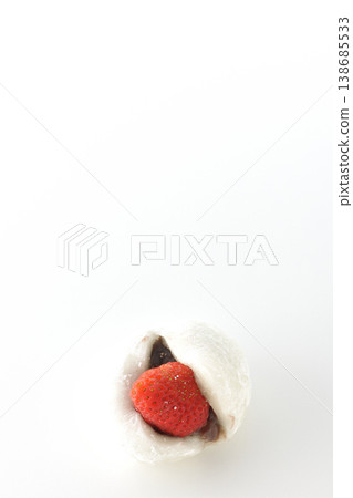 Strawberry daifuku photographed alone against a white background. Strawberry daifuku photographed alone against a white background. 138685533