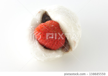 Strawberry daifuku photographed alone against a white background. Strawberry daifuku photographed alone against a white background. 138685550
