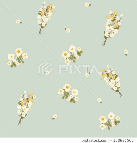 Collection of elegant vintage nature inspired seamless patterns with soft muted tones 138685563