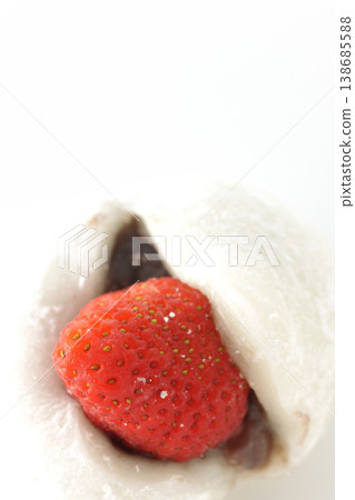 Strawberry daifuku photographed alone against a white background. Strawberry daifuku photographed alone against a white background. 138685588