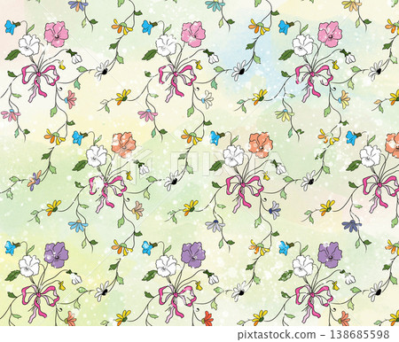 Collection of elegant vintage nature inspired seamless patterns with soft muted tones 138685598
