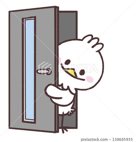 一幅白鳥從門後探出頭的插圖。 一幅白鳥從門後探出頭的插圖。 138685935