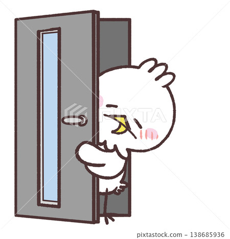 An illustration of a white bird with a red face peeking out from behind a door. An illustration of a white bird with a red face peeking out from behind a door. 138685936