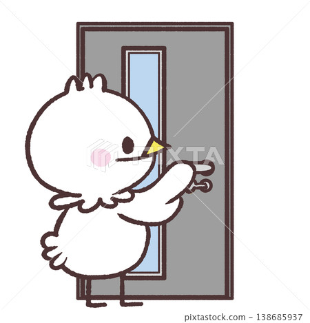 An illustration of a white bird locking up a door. 138685937