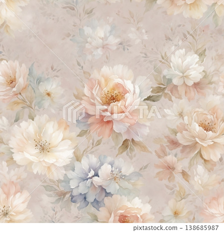 Collection of elegant vintage watercolor floral seamless patterns with soft muted tones Collection of elegant vintage watercolor floral seamless patterns with soft muted tones 138685987