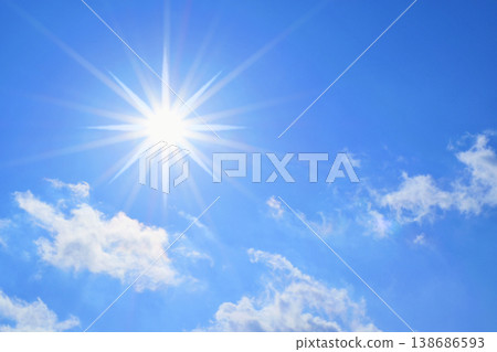Blue sky and sun, direct sunlight, free space image Blue sky and sun, direct sunlight, free space image 138686593