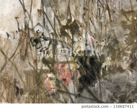 Collection of elegant traditional Chinese ink wash floral and landscape seamless patterns Collection of elegant traditional Chinese ink wash floral and landscape seamless patterns 138687411