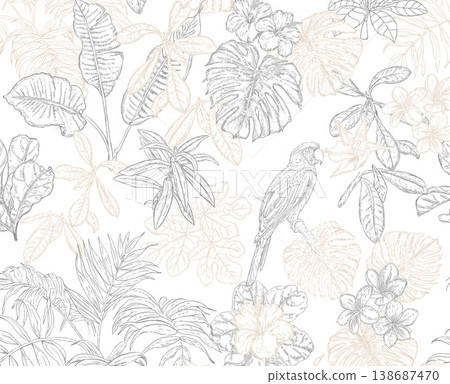 Collection of elegant traditional Chinese ink wash floral and landscape seamless patterns Collection of elegant traditional Chinese ink wash floral and landscape seamless patterns 138687470