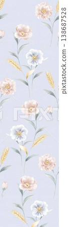 Collection of elegant traditional Chinese ink wash floral and landscape seamless patterns 138687528