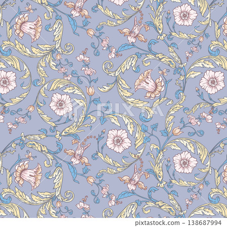 Collection of elegant vintage watercolor floral seamless patterns with soft muted tones Collection of elegant vintage watercolor floral seamless patterns with soft muted tones 138687994