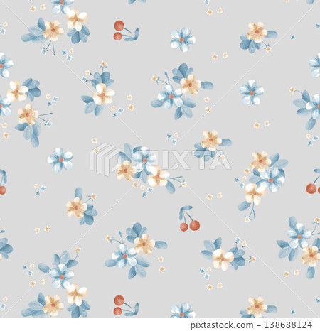 Collection of elegant watercolor wildflower seamless patterns and floral bouquets with soft pastel tones Collection of elegant watercolor wildflower seamless patterns and floral bouquets with soft pastel tones 138688124