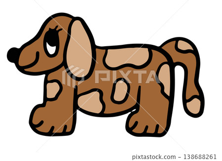 Cute hand drawn illustration of happy puppy shape for decoration, dog cartoon, characters, comic, pet shop, vet, adopt rescue animal, foster home, shelter, house, park, yard, playtime	 138688261