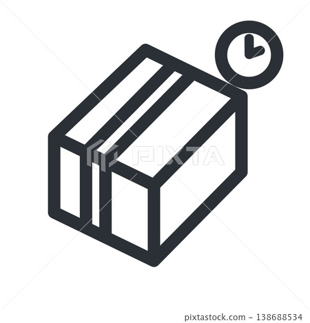 A simple line drawing icon representing a shipping box being prepared for dispatch. A simple line drawing icon representing a shipping box being prepared for dispatch. 138688534